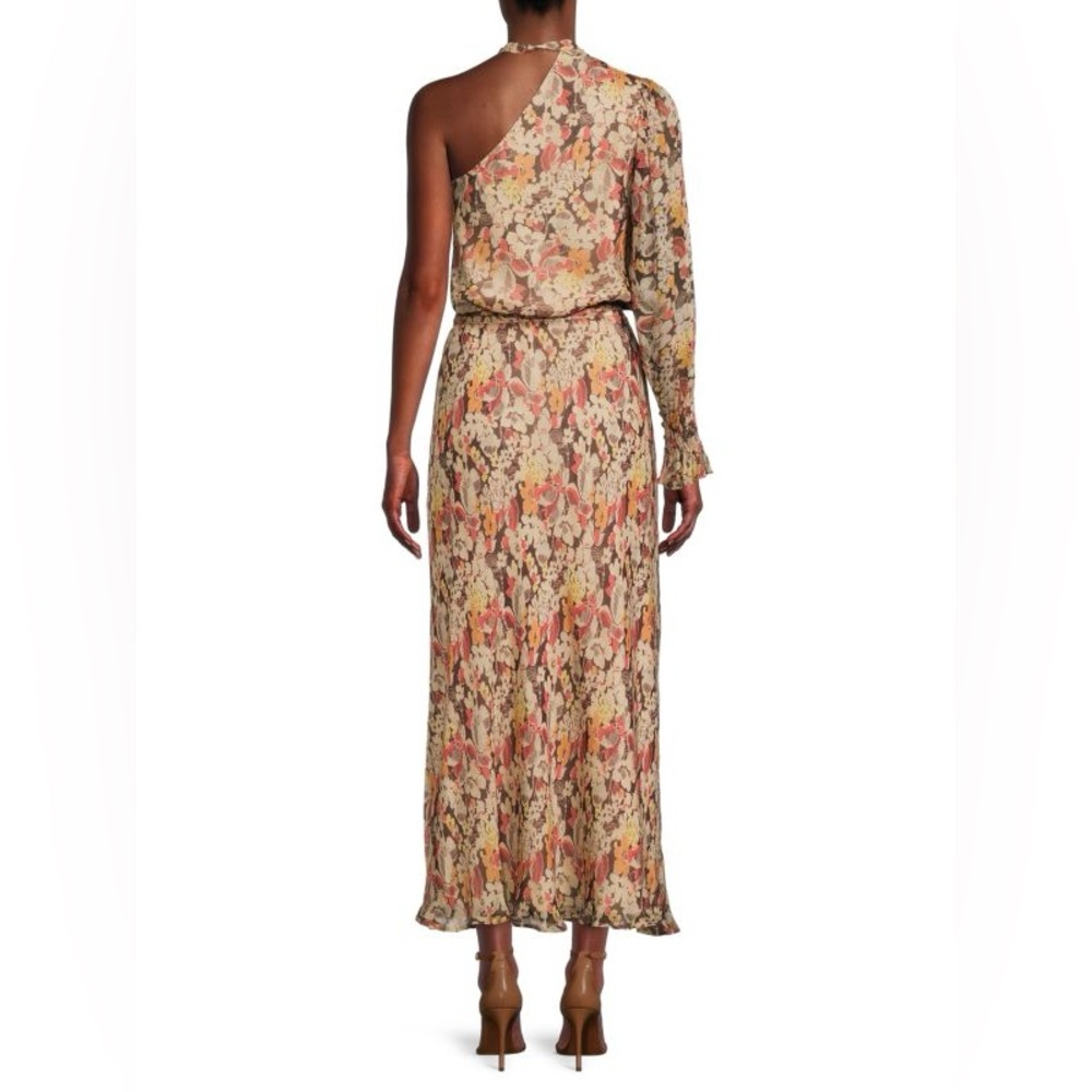 Polo Ralp Lauren Micele One Shoulder Brown Floral Midi Dress - Picture 3 of 9